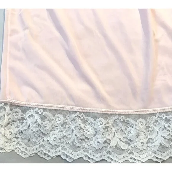 Vintage Womens Skirt Half Slip Plus Size 6X Pink White Hem Lace 100% Nylon USA - Picture 2 of 6